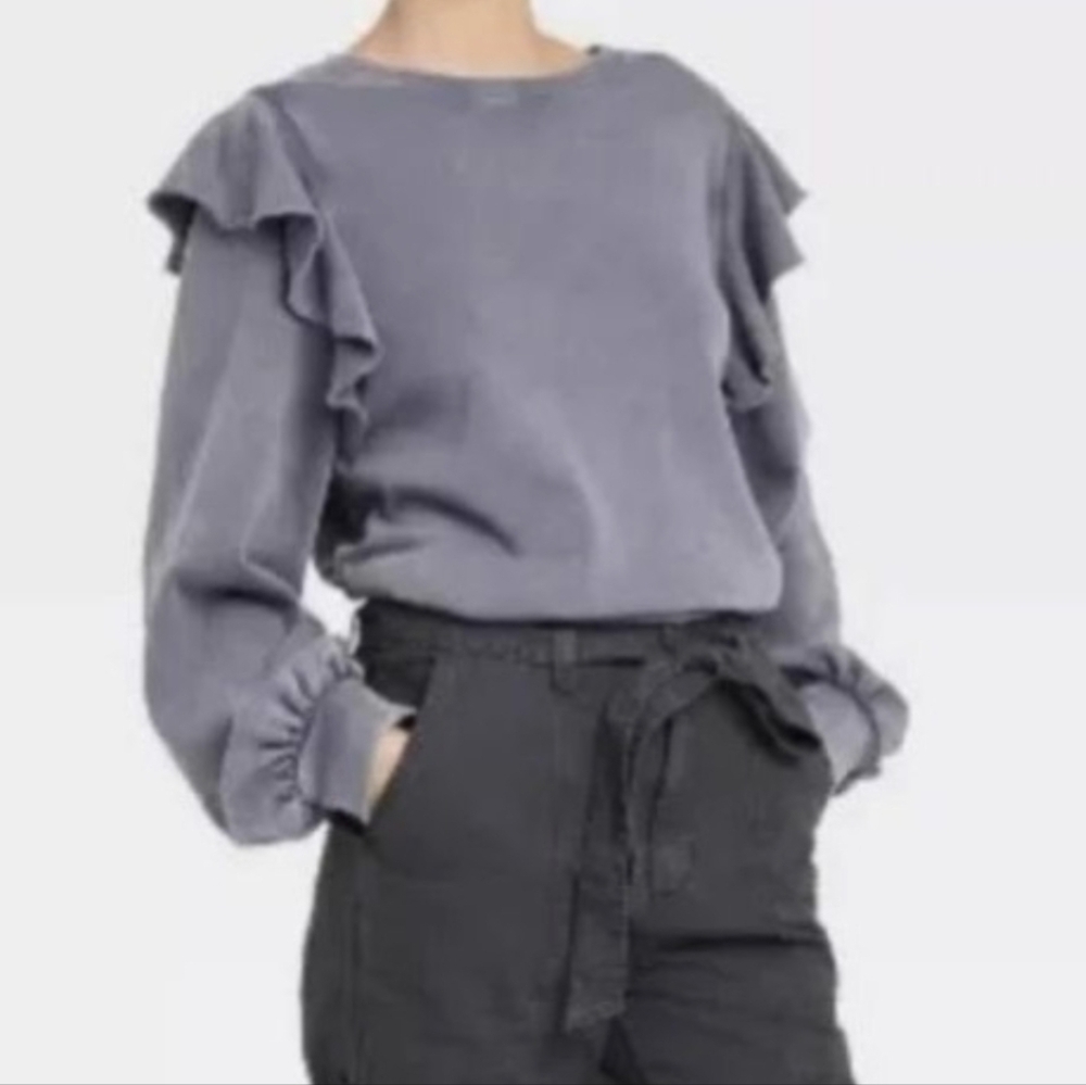 Universal Thread 100% Cotton Crew Neck Balloon Sleeve Ruffle Sweatshirt